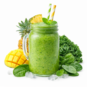 Smoothie Fructe. Ananas, mango, spanac, kale și mentă