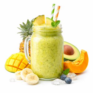 Smoothie Fructe. Ananas, mango, avocado, banană și dovleac